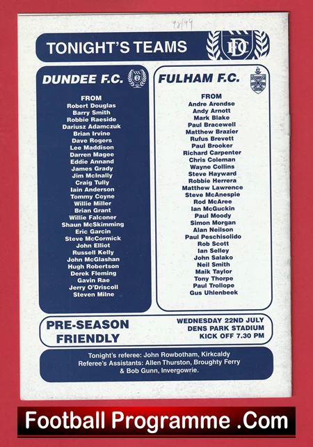 Dundee v Fulham 1998 - Pre Season Friendly Scotland - Image 3