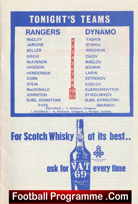 Glasgow Rangers v Moscow Dynamo 1970 - Friendly Russians - Image 3