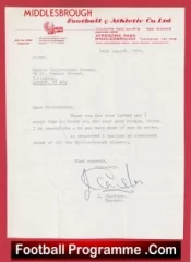 Middlesbrough Football Club Jack Charlton Letter + Multi Signed 1973