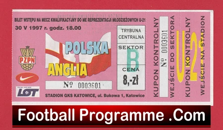 Poland v England 1997 - Football Ticket - Image 2