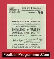 England v Wales 1961 – School Boys Match Ticket