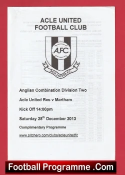 Acle United v Martham 2013 - Anglia - football programme