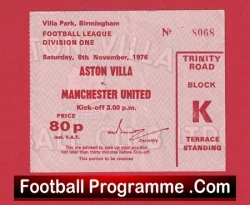 Aston Villa v Manchester United 1976 - Football Ticket - football memorabilia