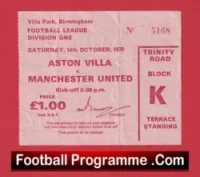 Aston Villa v Manchester United 1978 – Football Ticket
