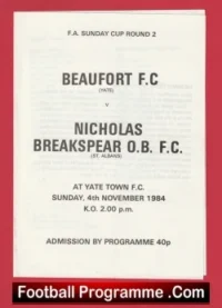 Beaufort v Nicholas Breakspear OB 1984 – FA Sunday Cup