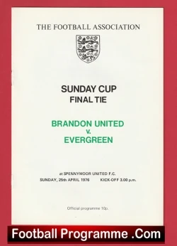 Brandon United v Evergreen 1976 - Sunday Cup Final - football programme