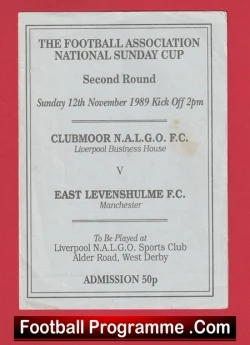 Clubmoor NALGO v East Levenshulme 1989 - FA Sunday Cup - football programme