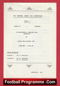 Counts v Cobblers 1978 - Sunday Cup Hollyfields Erdington - football programme