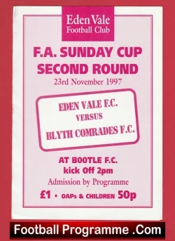 Eden Vale v Blyth Comrades 1997 - Sunday Cup - football programme
