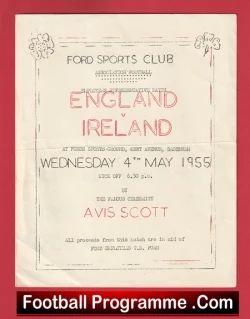 England v Ireland 1955 - Ford Sports Club Dagenham Kent - football programme