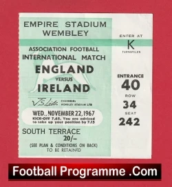 England v Ireland 1967 - Football Ticket - football memorabilia