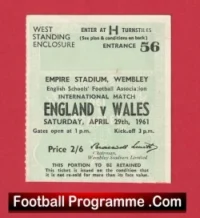 England v Wales 1961 – School Boys Match Ticket