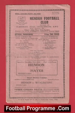 Hendon v Hayes 1948 - football programme