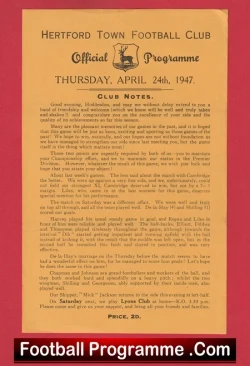 Hertford Town v Hoddesdon 1947 - Old Football Programme - football programme