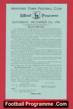 Hertford Town v Letchworth Town 1946 - football programme