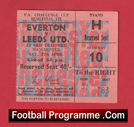 Leeds United v Everton 1968 - FA Cup Semi Final Old Trafford Ticket - Image 2