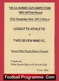 Leggatts Athletic v Two Seven Nine 1983 – Sunday Cup Rolls Royce