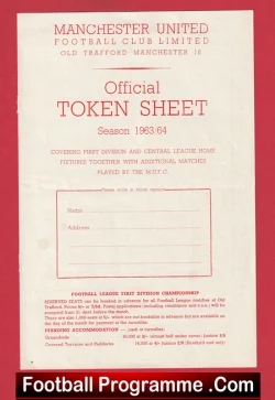 Manchester United Official Token Sheet 1963 - 1964 - football programme