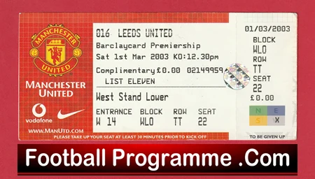 Manchester United v Leeds United 2003 - Football Ticket - Image 2