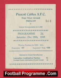 Prescot Cables v Rossendale 1945 - 1940s Programme - football programme