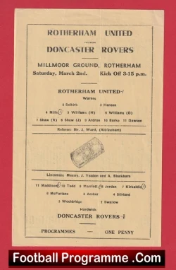 Rotherham United v Doncaster Rovers 1946 - 1940s - football programme