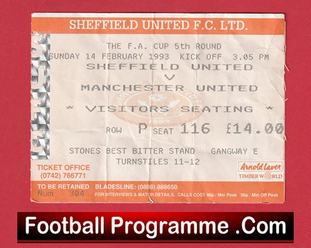 Sheffield United v Manchester United 1993 Ticket - Champions - Image 2