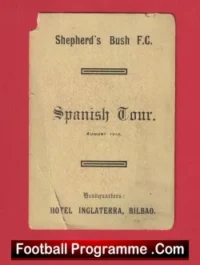 Shepherds Bush Football Club Spain Tour Itinerary Card Bilbao 1913