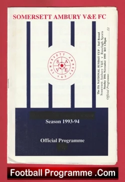 Somerset Ambury v Ranelagh Sports 1993 - Sunday Cup - football programme