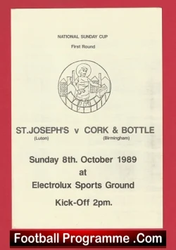 St Josephs v Cork & Bottle 1989 - Sunday Cup Electrolux Ground - football programme