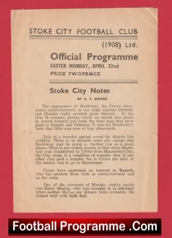 Stoke City v Bury 1946 - 1940's Old Football Programme - football programme