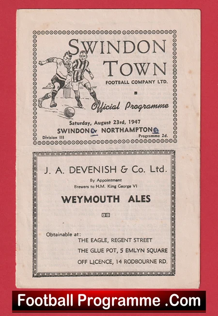 Swindon Town v Northampton Town 1947 - 1940's Programme - Image 2