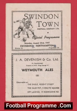 Swindon Town v Northampton Town 1947 - 1940's Programme - football programme