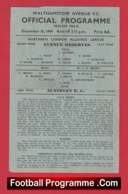 Walthamstow Avenue v Austrian 1944 - London Alliance League - football programme