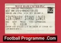 West Ham United v Manchester United 1996 – Match Ticket