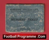 Yorkshire Amateur AFC Members Ticket Book 1933 – 1934