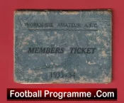 Yorkshire Amateur AFC Members Ticket Book 1933 – 1934