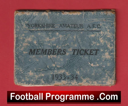 Yorkshire Amateur AFC Members Ticket Book 1933 - 1934 - Image 2