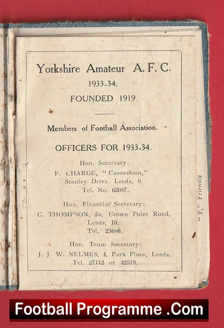 Yorkshire Amateur AFC Members Ticket Book 1933 - 1934 - Image 3