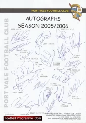 Port Vale Football Club Multi Autographed Signed Team 2005 2006