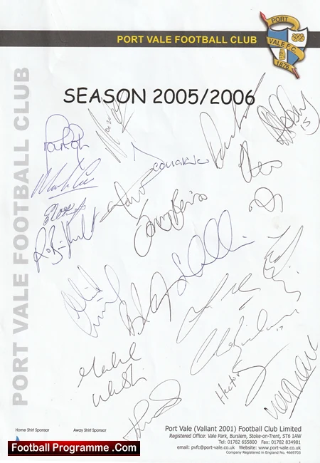 Port Vale Football Club Multi Autographed Signed Team 2005 2006 - Image 2