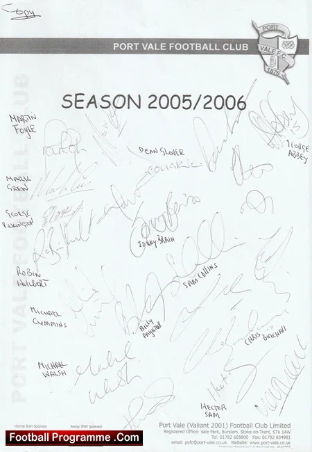Port Vale Football Club Multi Autographed Signed Team 2005 2006 - Image 3
