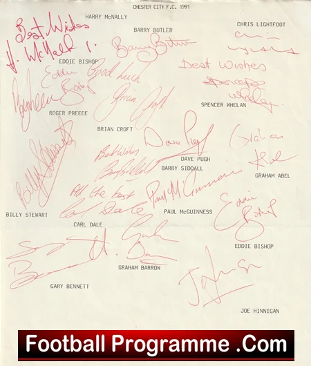 Chester City Football Club Multi Autographed Signed Team 1991 - Image 2