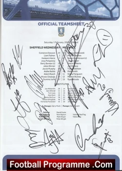 Sheffield Wednesday Football Club Multi Autographed Signed Team 2020