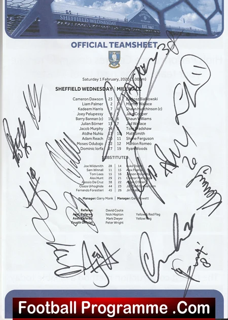 Sheffield Wednesday Football Club Multi Autographed Signed Team 2020 - Image 2