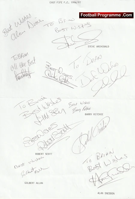 East Fife Football Club Multi Autographed Signed Team 1996 1997 - Image 2