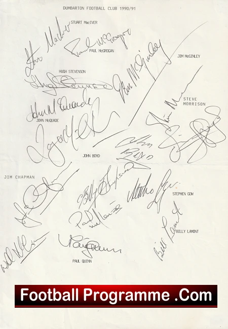 Dumbarton Football Club Multi Autographed Signed Team 1990 1991 - Image 2