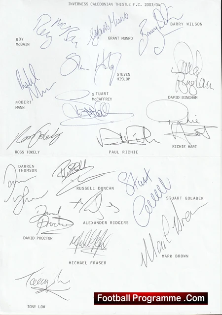 Inverness Caledonian Thistle Football Club Multi Autographed Signed Team 2003 2004 - Image 2