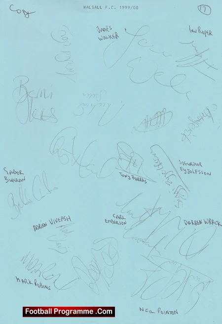 Walsall Football Club Multi Autographed Signed Team 1999 2000 - Image 3
