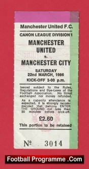 Manchester United v Manchester City 1986 – Football Match Ticket Stub