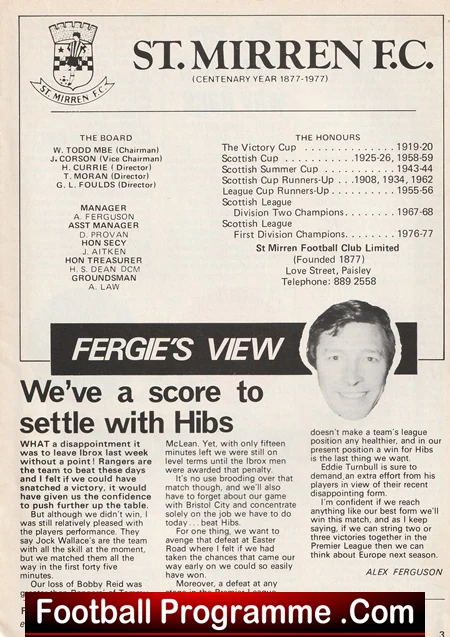 St Mirren v Hibernian Hibs 1977 - Alex Ferguson Manager - Image 3